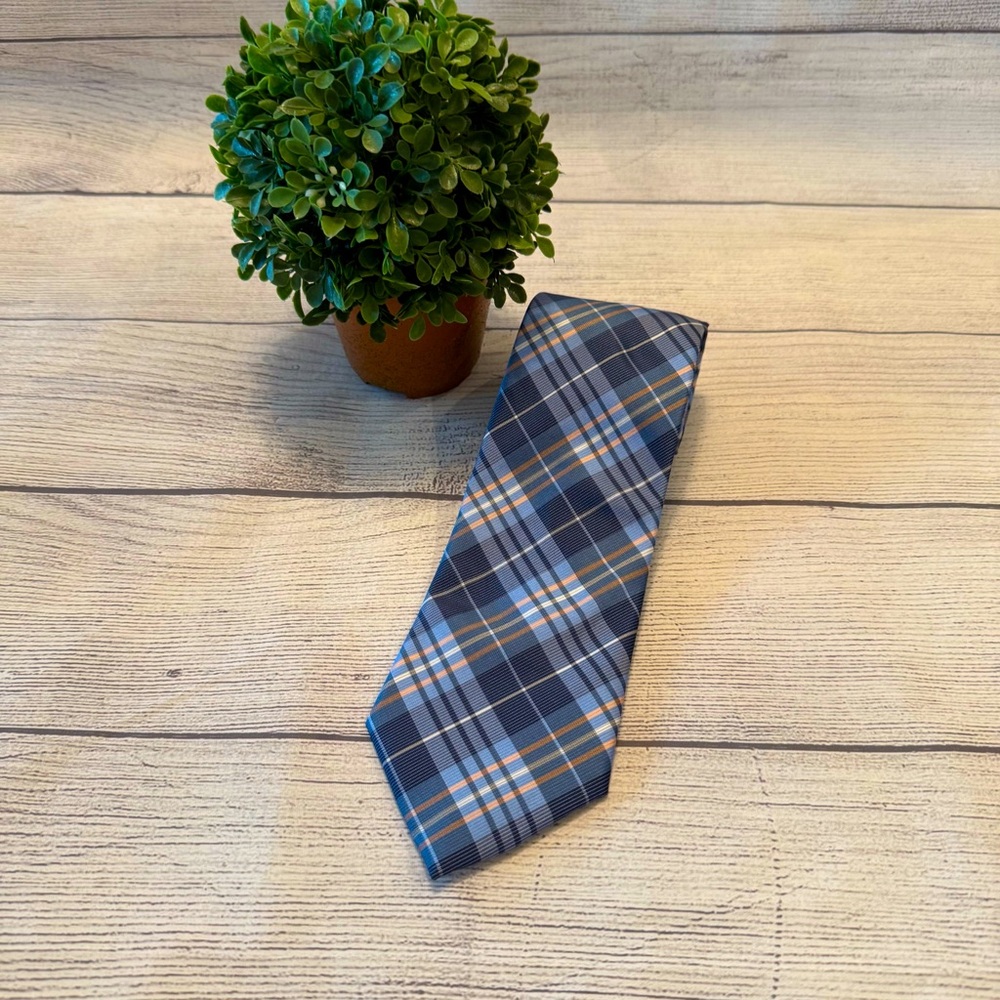 Stafford Navy, Pink and Gray Plaid Tie